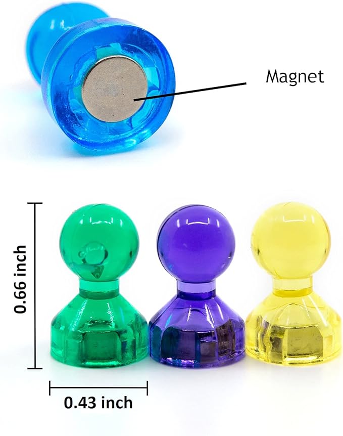 56 Colorful Magnets for Whiteboard | 7 Assorted Color Strong Push Pin Magnets | Perfect Magnetic Push Pins to use as Refrigerator Magnets, Whiteboard Magnet, Classroom Magnet