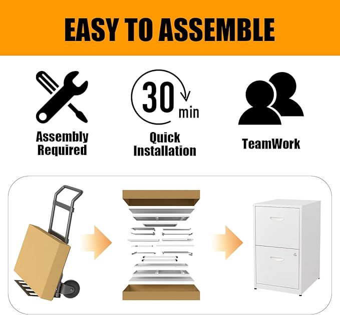 2 Drawer File Cabinet with Lock, Metal Two Drawer Vertical Filing Cabinets, 18" Deep White Filing Cabinet for Home Office, Steel Light Duty Storage for Letter-Size Files - Assemly Required