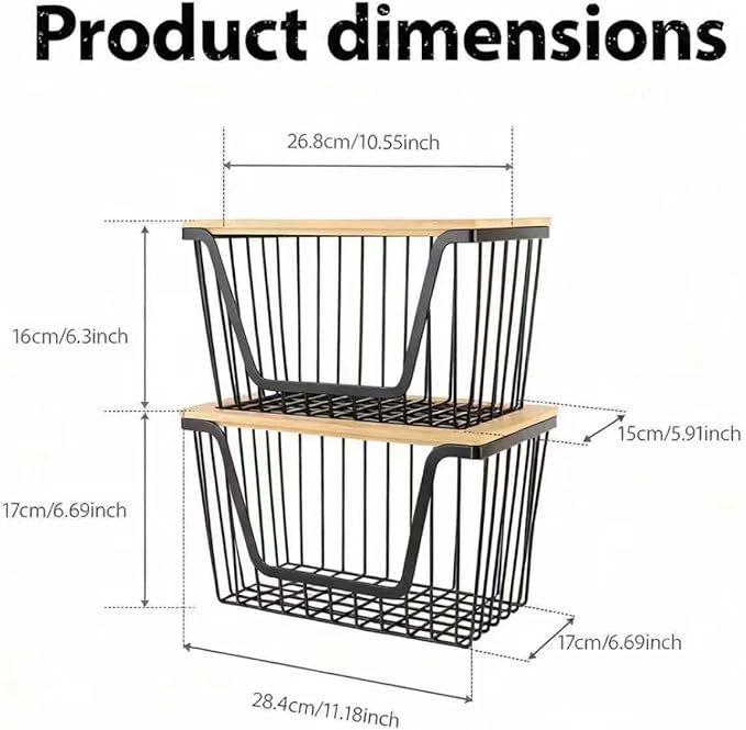 2 Pack Onion and Potato Storage Bins, Stackable Pantry Organizers Storage, Large Wire Storage Basket for Onion, Potato, Fruit, Vegetables