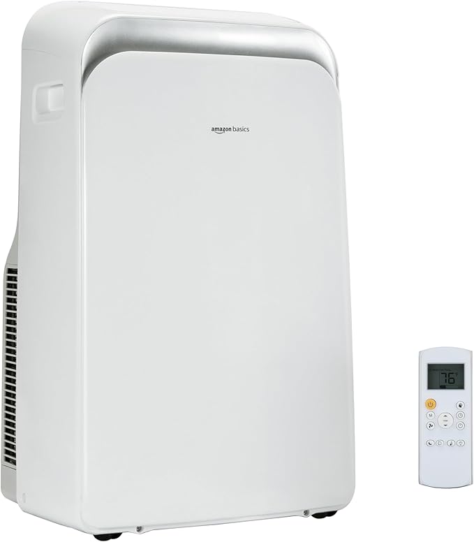 Amazon Basics 4-In-1 Portable Air Conditioner, 13500 BTU (ASHRAE), Cools Up to 550 Sqf, Portable AC with Cool/Heat/Dry (Dehumidifier)/Fan-Only Functions, Auto Mode, Sleep Mode, Timer, White