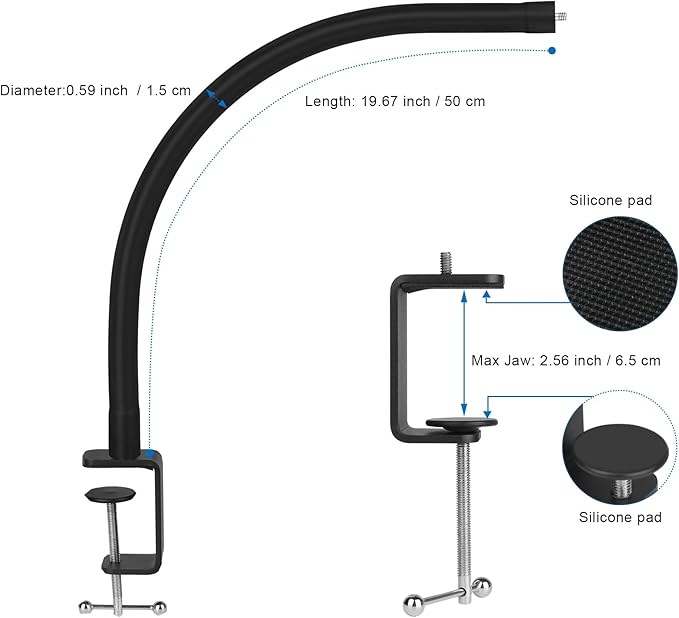 Webcam Stand for Desk,50cm Gooseneck Arm Compatible with Logitech Webcam C920 / C920S / C920x / C922 / C922x / C925e / C930 / C930e / C615 / C960 / BRIO 4K / NexiGo N60 / iPhone/Ring Light