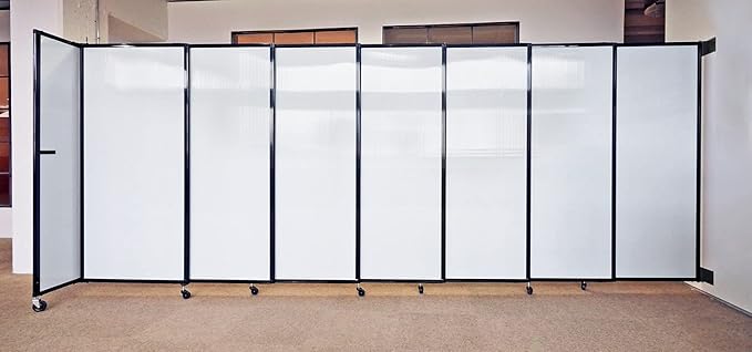 Wall-Mounted Sliding StraightWall Room Divider | Adjustable Widths | Locking Wheels | Room Separator | Up to 11'3" Wide x 6'10" Tall Red Fabric Panels