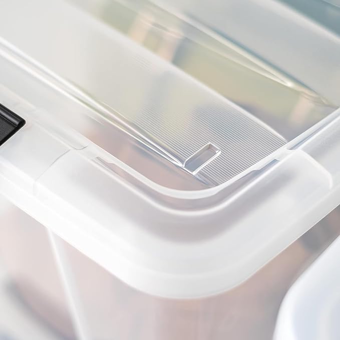 IRIS USA 40 Qt Stackable Plastic Storage Bins with Lids, 4 Pack - BPA-Free, Made in USA - See-Through Organizing Solution, Latches, Durable Nestable Containers, Secure Pull Handle - Clear