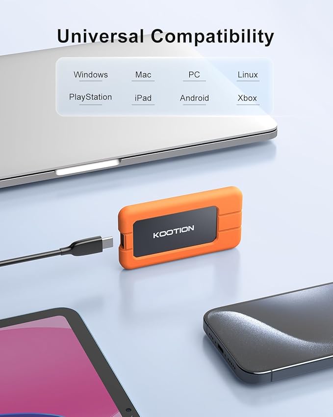 KOOTION Portable SSD 1TB USB-C Up to 2000MB/s USB 3.2 External SSD USB 3.2 Gen 2x2 Portable Solid State Drive with Protective Case Shockproof Waterproof Type-C External Solid State Drive for PC/Mac