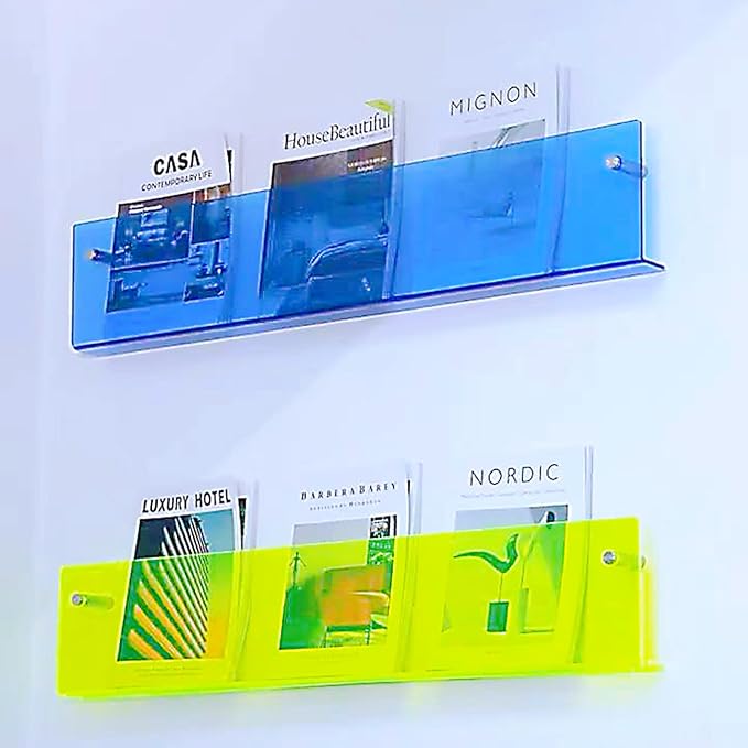 ROYALITA 2-Pack Acrylic Magazine Holder Brochure Holder, 17" Record Holder Magazine Rack, Fashion Hanging Bookshelf Literature Storage Rack for Waiting Room, Living Room, Office, Blue, 17 Inch