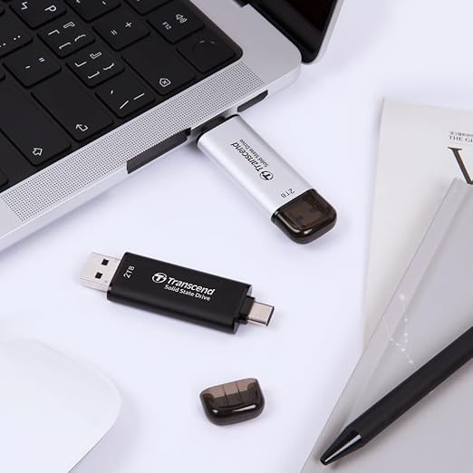 Transcend 1TB External SSD, Up to 1,050MB/s, USB 3.2 Gen 2 Portable SSD, 2-in-1 Type C &Type A, USB Hard Drive for Steam Deck, ROG Ally, MSI Claw, Windows&Mac, iPhone&iPad, Android, PS5&Xbox, Smart TV