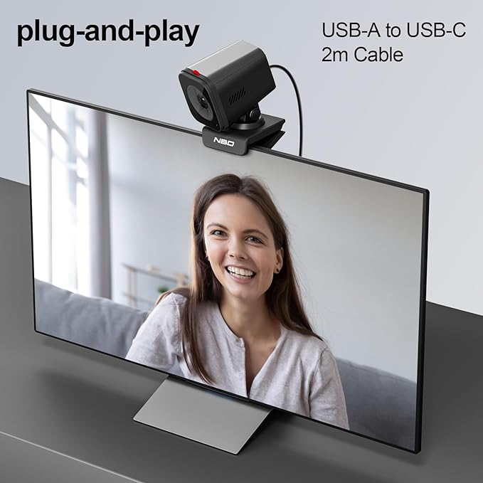NBD 2K Webcam for PC & Laptop, Autofocus Computer Camera with Remote Control, 2 AI-Noise Canceling Microphones, Stereo Mics, Adjustable Field of View, Low-Light Correction, Built-in Privacy Cover W100