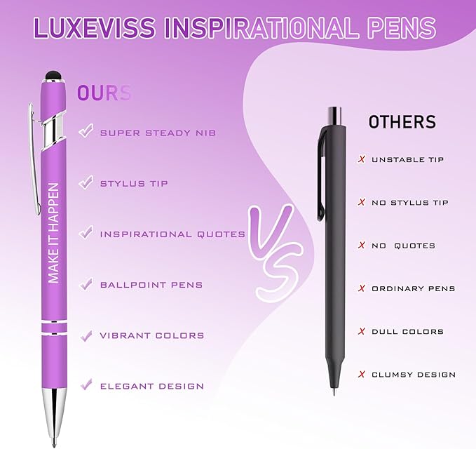 100 Pcs Inspirational Pens Bulk - Motivational Ink Ballpoint Pen with Quotes Stylus Tip Nurse Gifts for School Coworkers Office Supplies Black Ink