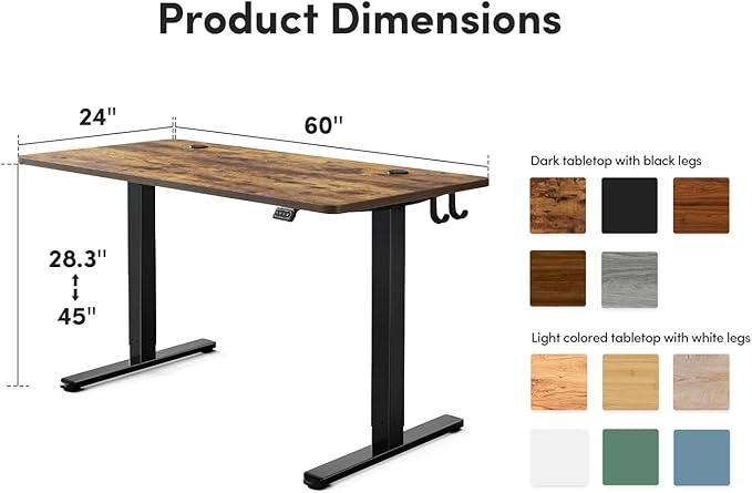 FEZIBO Electric Standing Desk, 60 x 24 Inches Height Adjustable Stand up Desk, Sit Stand Home Office Desk, Computer Desk, Rustic Brown