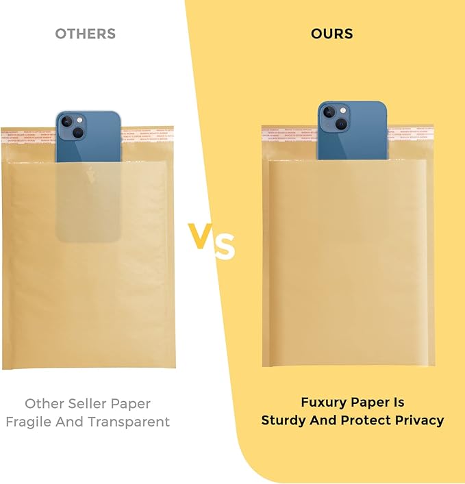 Fuxury Kraft Bubble Mailer 6x10 Inch 50 Pack,Strong Adhesion Padded Envelopes,Self Seal Bubble Envelopes, Waterproof Cushioned Bubble Mailers Packaging for Small Business,Bulk #0 Mailers Brown
