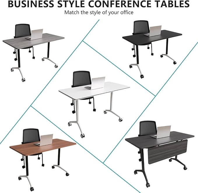 Conference Room Table, Folding Conference Tables,Thicken Grey Tabletop,Flip Top Wooden Seminar Meeting Room Table for Conference Room Offices (4, Black Drawer, 55.1”)