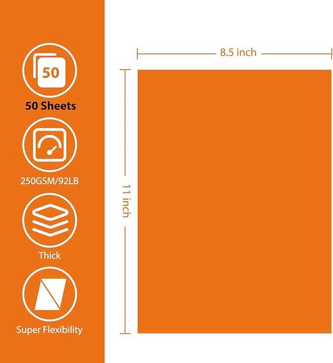 OcePor 50 Sheets Orange Cardstock Paper, Colored Printer Paper 8.5 x 11, Thick Construction for Cards Making, Scrapbook,Office Printing, Invitations, Certificates,DIY Crafting 92 lb/250gsm