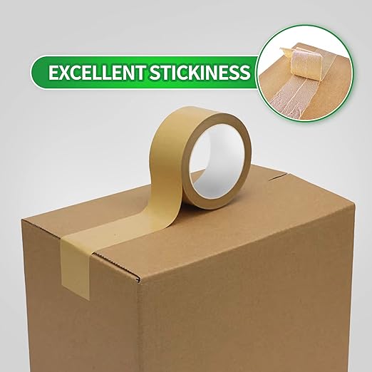 Eco-Friendly Kraft Paper Tape, Biodegradable Kraft Paper Tape, Recyclable Writable Packing Tape, Non-Coated Surface for Masking, Sealing, 2inch x 60yards, 24Rolls