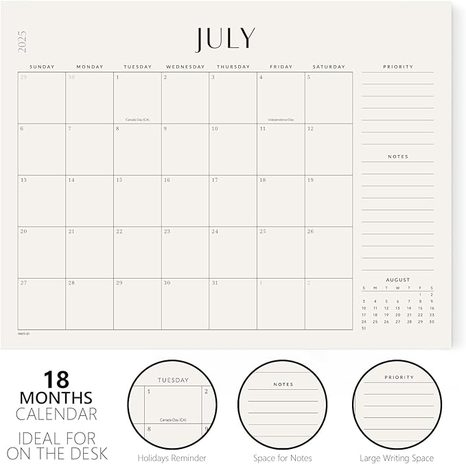Jotsome Desk Calendar 2025-2026, Academic Desk Pad Calendar From July 2025 to December 2026 22x17 inch, Desk Blotter Calendar for Home and Office, Easy Planning (Jul 2025 - Dec 2026, Extra Large)