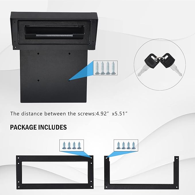 xydled Heavy Duty Mail Box with Key Lock, 15''x12''x6'', Locking Metal Mailbox Door Mounted, Through The Door Safe Locking Drop Box, Black