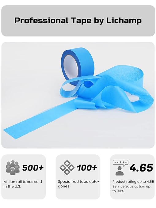Lichamp Blue Painters Tape Bulk, 6 Pack 1.9 inch Wide by 55 Yards Paper Tape, Blue Tapes for Crafts Arts