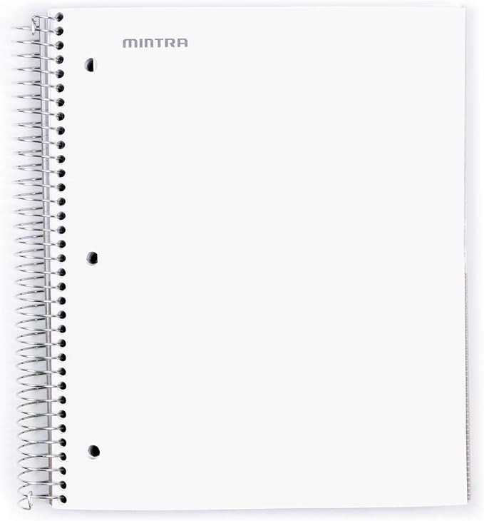 Mintra Office Durable Spiral Notebooks, 5 Subject (White, College Ruled 1pk)