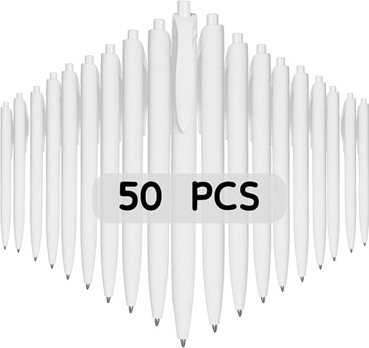 BallPoint Pens, 50 Pack (BLACK Ink),Bulk Pens, White Barrel,Click Pens for Office Home and School, Retractable Ballpoint Pens, Medium Point, 1.00MM (White)