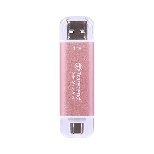 Transcend 1TB External SSD, Up to 1,050MB/s, USB 3.2 Gen 2 Portable SSD, 2-in-1 Type C &Type A, USB Hard Drive for Steam Deck, ROG Ally, MSI Claw, Windows&Mac, iPhone&iPad, Android, PS5&Xbox, Smart TV