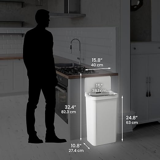 iTouchless Prime 13.2 Gallon Sensor Trash Can, Slim and Space-Saving, Durable Dent-Proof Construction, Automatic Bin White Color Great for Kitchen, Home, Office, Business, Garage, Plastic