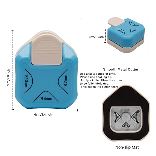 QIQQIKIN Paper Corner Rounder 3 in 1 (R4mm+R7mm+R10mm), Punches for Crafts, Cutter ,Envelope Punch Board ,Hole Puncher, Laminate, DIY Projects, Photo Cutter,Card Making Scrapbooking and Journaling