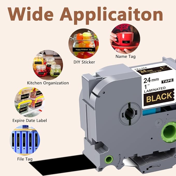 Hehua Tze 24mm 0.94 Inch Laminated Black Tape Compatible for Brother P-Touch TZe-354 TZe354 TZ-354 TZ354 Label for Ptouch PT D600 D610 P710bt, 1'' x 26.2ft Gold on Black, 3 Pack