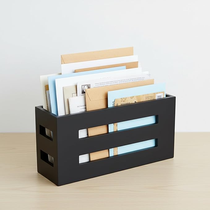 Magazine File Holder, Standing Wooden Magazine Rack, Desk Folder Organizer for Office & Bathroom-Black