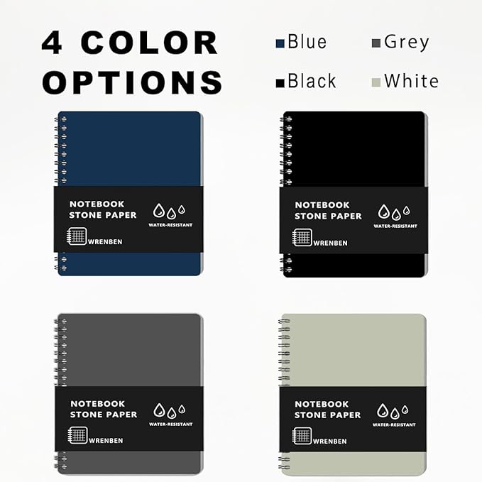 2PCS Waterproof Stone Paper Spiral Notebooks with PVC Cover and Grid Pattern 100 Pages, All-Weather Notepad A6 Medium Size for Outdoor Workers (4.8"x7", Grey)