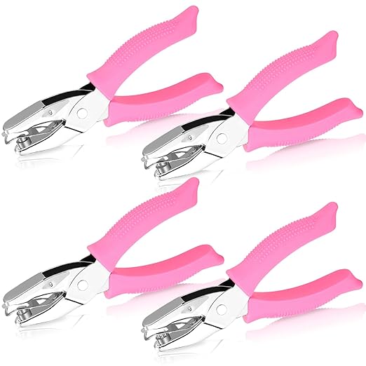 4 PCS 1/4" Hole Punchers for Crafts, Single Hole Punch Shapes with Circle Heart Star Triangle, with Soft-Handled for Binder Scrapbooking Classroom Card Punching Reinforcement Stickers