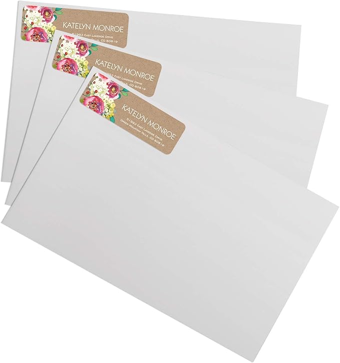 Kraft Faux Look Floral Rolled Address Labels/Roll of 250 Personalized Address Labels/Designer Return Address Stickers in Elegant Plastic Dispenser