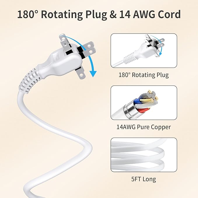 NTONPOWER 2 Prong Power Strip, 1875W/15A 2 Prong to 3 Prong Outlet Adapter, Surge Protector Power Strip with 4 USB Ports(2 USB C), 5 FT Rotating Flat Plug Extension Cord for Old House, Wall Mount