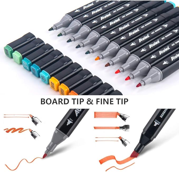 ABEIER 80 Color Alcohol Based Dual Tip Markers Set, Plus 1 Colorless Blender Pen, Permanent Sketch Markers for Kids, Adults Coloring and Artist Illustration