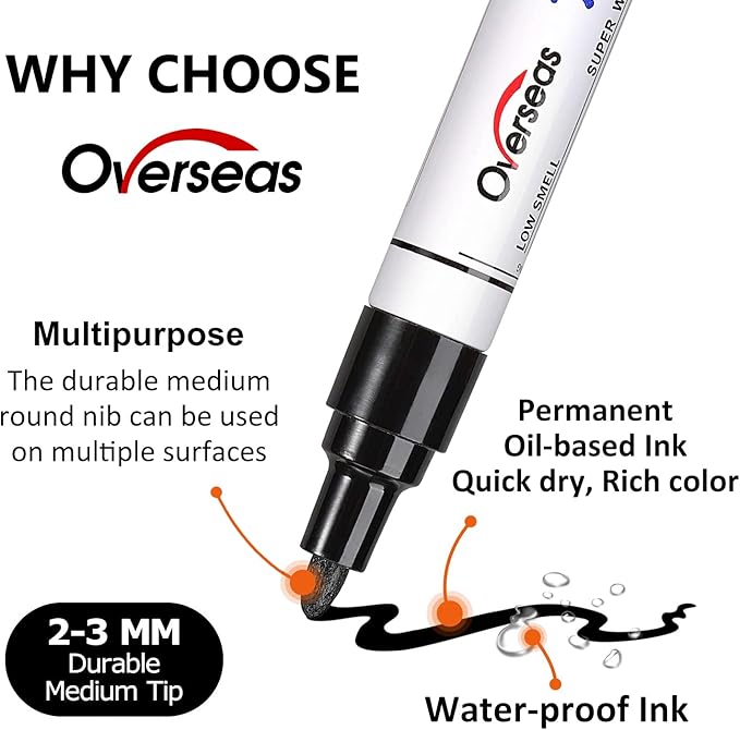 Overseas Permanent Paint Pens Light Purple Markers - 2 Pack Oil Based Paint Markers, Medium Tip, Quick Drying and Waterproof Marker Pen for Metal, Rock Painting, Wood, Plastic, Canvas, Glass, Mugs