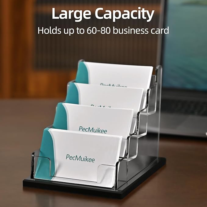 PecMuikee Business Card Holder for Desk,Acrylic Business Card Display Stand,Multiple Business Card Holders for Office, Exhibition, Home, Restaurant (4 Slot)