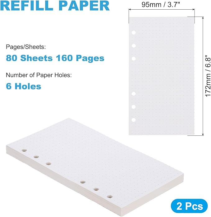 PATIKIL A6 Dot Grid Paper 6-Ring Binder Loose Leaf Planner Filler Paper Planner Inserts, 160 Sheets/320 Pages, Lined