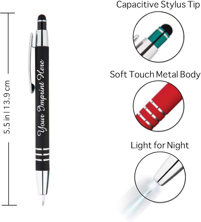 ExpressDesigns™ - Personalized Pens Gift Set - 2 Pack of | LED Flashlight Soft Touch Metal Pens w/gift box | Luxury Ballpoint Pen Custom Engraved with Name or Message | Light Up Pens (Black - Blue)