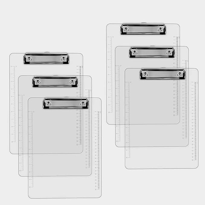 PERFORMORE Clear Acrylic Clipboards 6-Pack | 12ā x 9ā Letter-Size Writing Boards | Durable Transparent Plastic with Silver Low-Profile Clips | Ideal for Office, School, Events, and Seminars