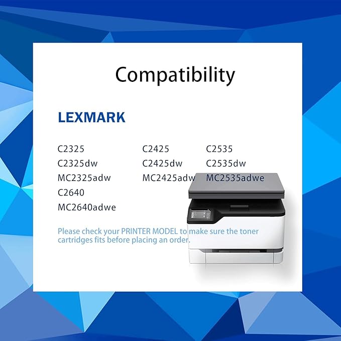 C241XK0 C241XC0 C241XM0 C241XY0 Extra High Yield Toner Cartridge Compatible for Lexmark C2325 C2425 C2535 MC2325 MC2425 MC2535 MC2640 Laser Printer (C/M/Y/BK,4-Pack)