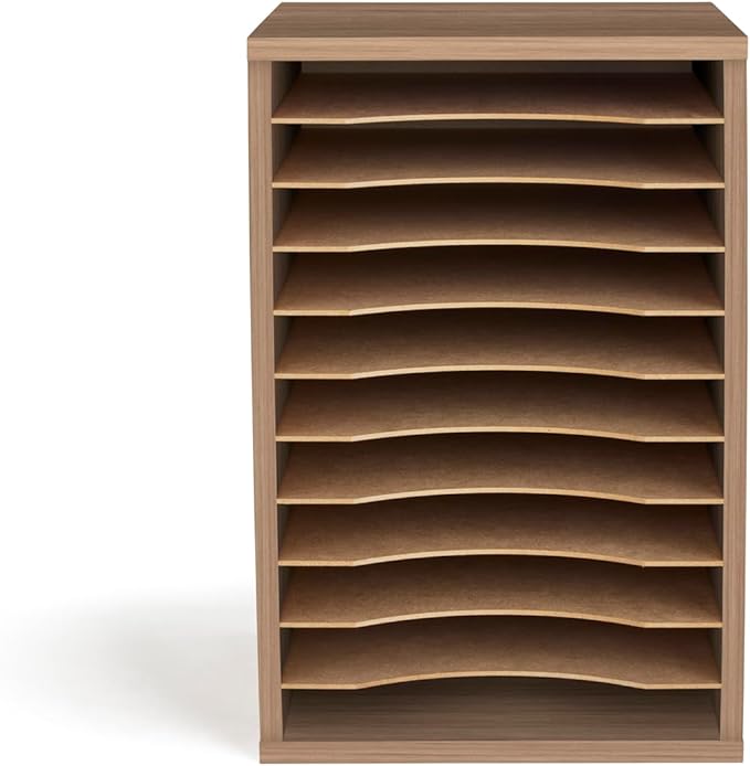Safco Products Vertical Desktop Sorter, 11 Compartment, Gray Wood