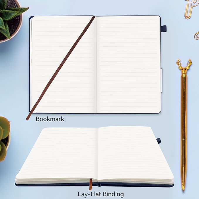 Lined Journal Notebook, 200 Pages, Leather Hardcover Notebooks, A5 College Ruled Thick Classic with Pen Loop Notebook Journals for Writing, for Women Men Office School, 5.75'' X 8.38'', Blue