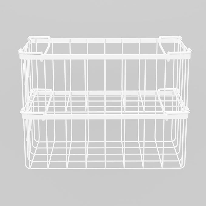 Freezer Organizer Bins With Tag, Stackable Freezer Baskets for Chest Freezer Sort Frozen Foods, Deep Freezer Organizer Bins with Handle Add Space Easy Reach, White Set of 6