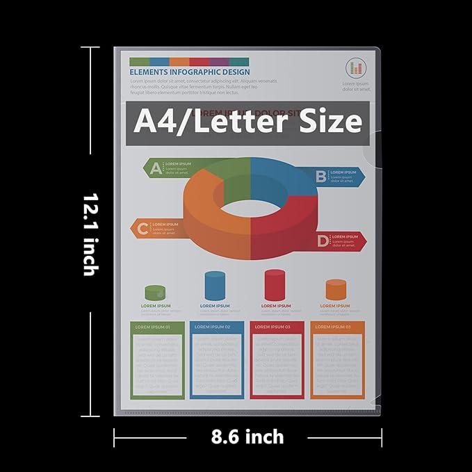 76 Pcs L-Type Clear Plastic File Folders - A4/Letter Size Transparent Plastic Sleeves Ideal for School and Office Supplies