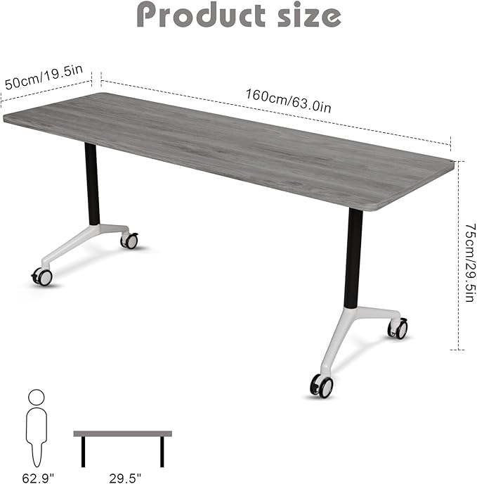 Conference Room Table with Flip-Top Design for Dynamic Meetings, Business Table Computer Desk with Heavy-Duty Frame,Foldable Seminar Meeting Tables for Home Office (4, B, 61IN)