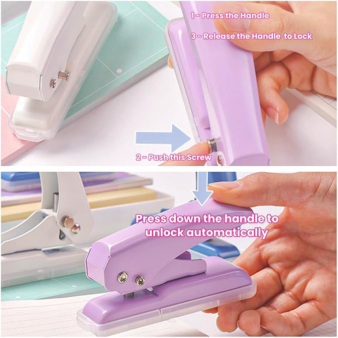 Single Hole Punch, 40 Sheets Punch Capacity Hole Puncher Heavy Duty Hole Puncher Single Small Hole Punch One Hole Puncher for Crafts Paper Cards Tags Scrapbook-1/4 inch Hole, White