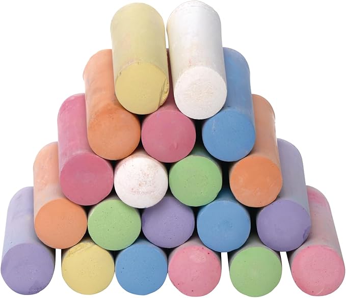 Colorations Washable Sidewalk Chalk in Storage Bucket, 20 Pieces, 8 Assorted Colors, Driveway Chalk for Kids, Oudoor Chalk, Kids Dustless Chalk, Homeschool, Home School Use