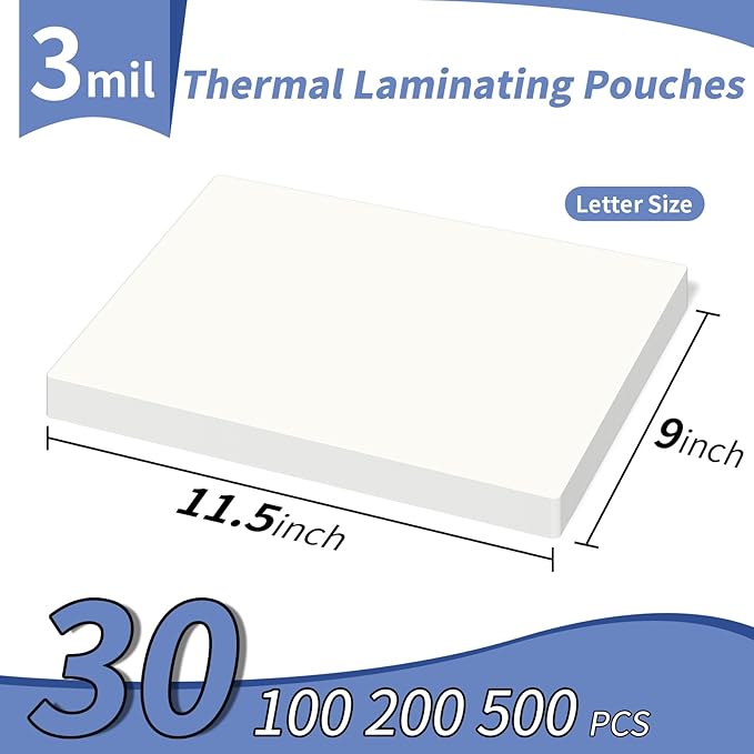 3 mil Thermal Laminating Sheets 30 Packs, 9โ x 11.5โ Clear Laminating Pouches Holds 8.5 x 11 Inch Sheet, Letter Size Lamination Paper for Laminator - Rounded Corner