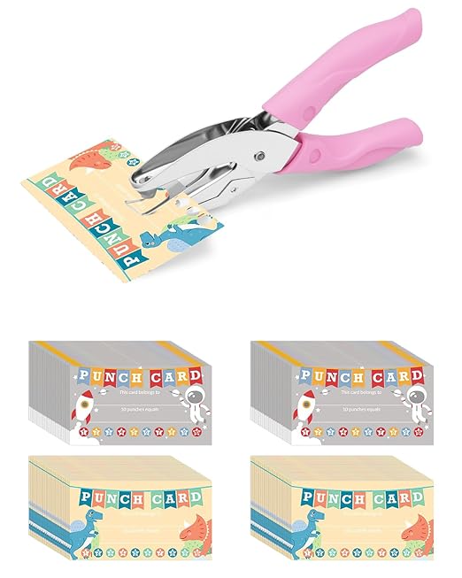 UCEC 200 Pieces Punch Cards for Classroom with Star Hole Puncher, Incentive Loyalty Reward Card with Handheld Single Punch Kit to Behavior for Business Home Classroom School Kids Students Teachers