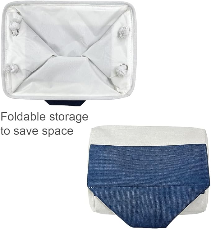 TheWarmHome Storage Bins for Shelves - 1 Pack 13.8x9.7x6.7 inch Collapsible Storage Basket for Organizing, Dog Toy Bin for Closet Organizer laundry Cloth Nursery (White & Jean Blue)