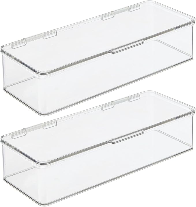mDesign Long Plastic Playroom/Gaming Storage Organizer Box Containers with Hinged Lid for Shelves or Cubbies, Holds Small Toys, Building Blocks, Puzzles, Markers, Controllers, Crayons, 2 Pack, Clear
