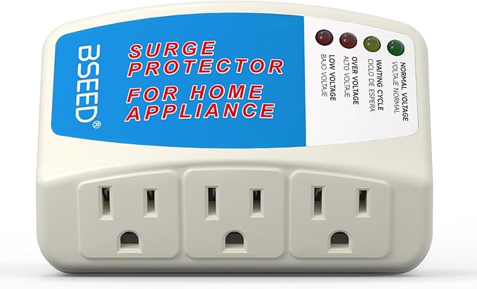BSEED Voltage Protector, 3 Outlet Plug in Surge Protector for Home Appliance Multi Function Plug with Protection Wall Mount Power Suppressor for TV/PC/Refrigerator 125V, 1875W, 1 Pack